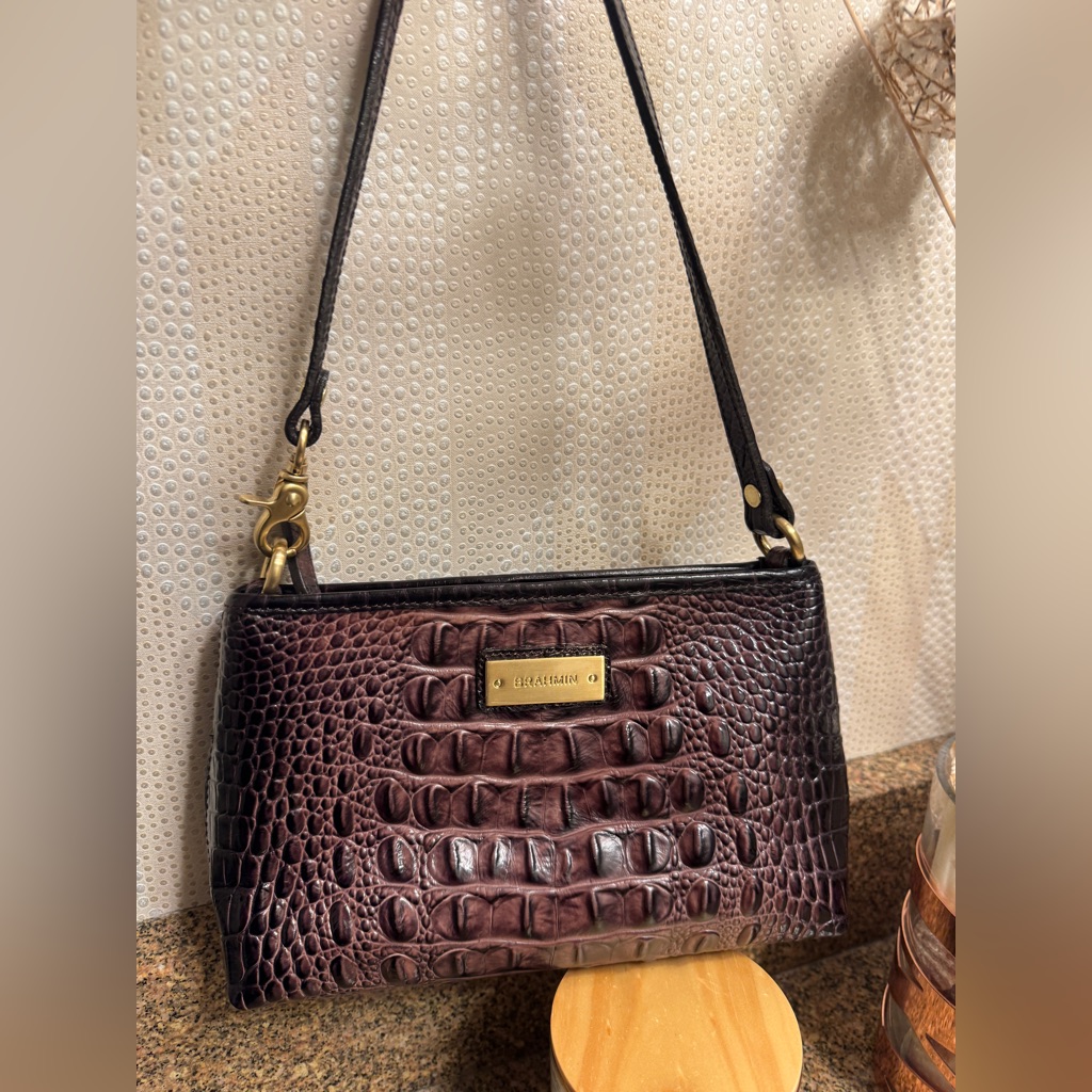 Brahmin Dark Brown Croc-Embossed Shoulder Bag